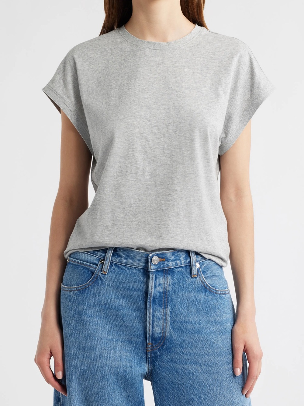Frame Denim Grey Cap-Sleeve Crew Tee